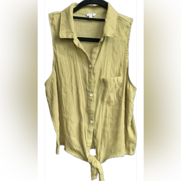 Olive Summer Sheer Sleeveless Button-Up Tie Tank Top - Picture 1 of 8